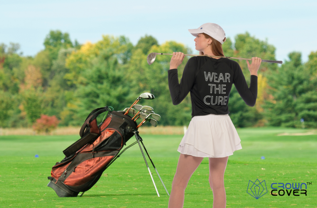 Athlete wearing long sleeve sun protection shirt for golf