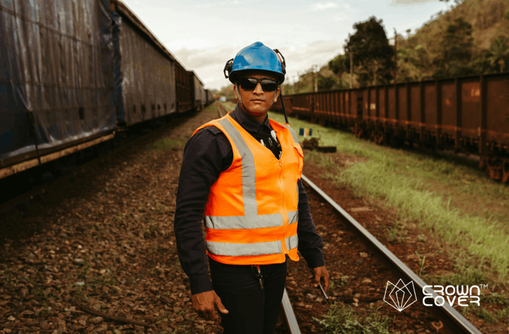 Outdoor worker in protective clothing.
